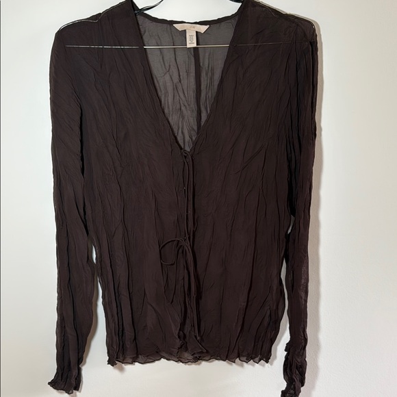 Sheer chocolate front tie blouse - Picture 1 of 3